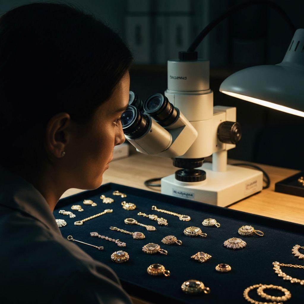 Gemological quality control with microscope — Gemological laboratory